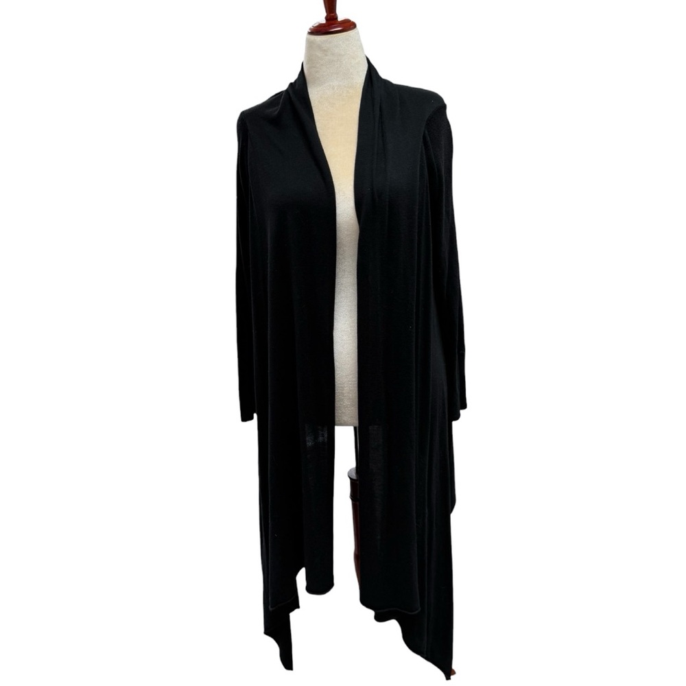 Women’s Black Long Open-Front Draped Cardigan Sweater Size Medium Large Viscose - Picture 8 of 15